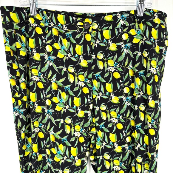Wildfang Empower Trouser Straight Leg Lemon Print Black Pants Floral Size 14 - Picture 9 of 15